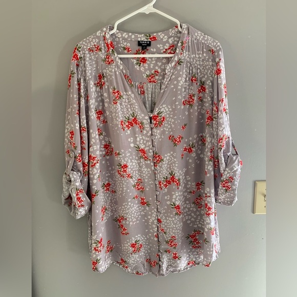 Torrid Womens Harper Blouse 3 Floral Button Up V Neck Button Long Sleeve Career - Picture 1 of 9